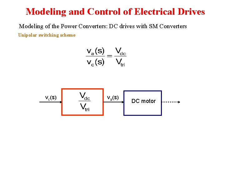 Modeling and Control of Electrical Drives Modeling of the Power Converters: DC drives with Modeling and Control of Electrical Drives Modeling of the Power Converters: DC drives with