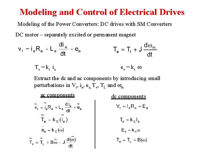 Modeling and Control of Electrical Drives Modeling of the Power Converters: DC drives with Modeling and Control of Electrical Drives Modeling of the Power Converters: DC drives with