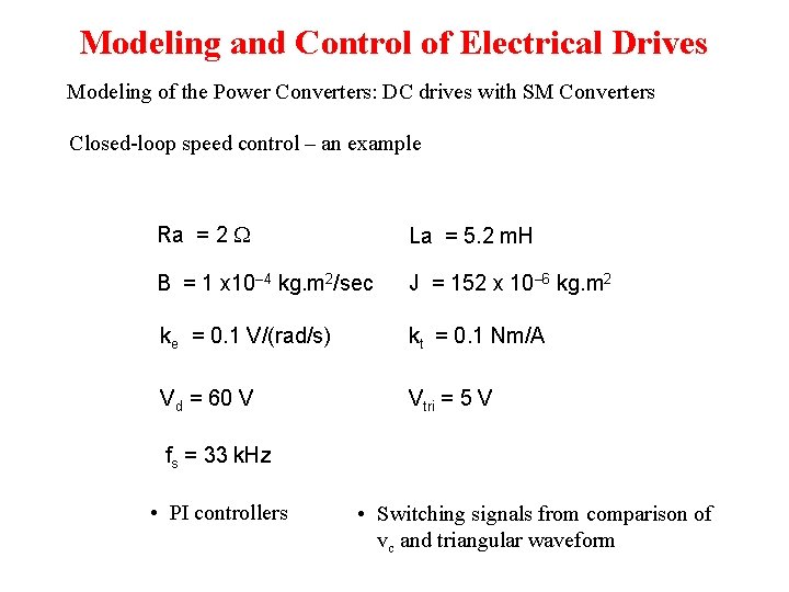 Modeling and Control of Electrical Drives Modeling of the Power Converters: DC drives with Modeling and Control of Electrical Drives Modeling of the Power Converters: DC drives with