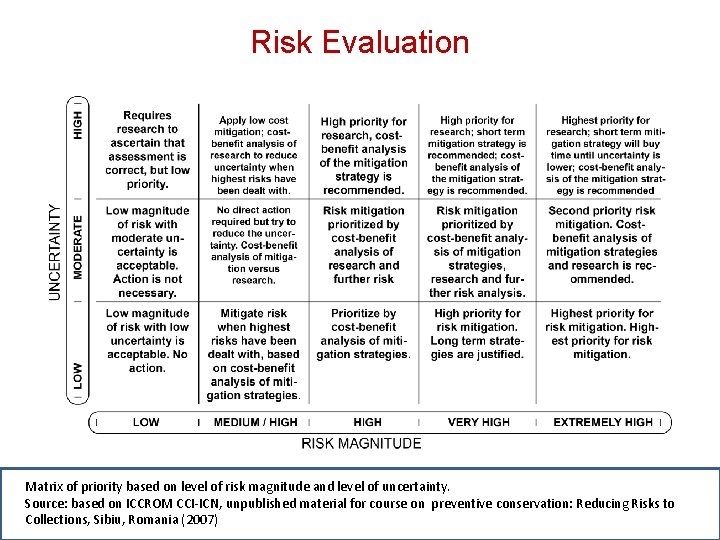 Risk Evaluation Matrix of priority based on level of risk magnitude and level of