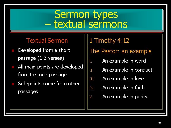 Sermon types – textual sermons Textual Sermon n Developed from a short passage (1 Sermon types – textual sermons Textual Sermon n Developed from a short passage (1