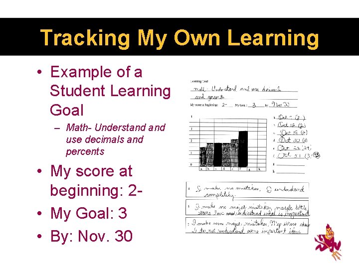 Tracking My Own Learning • Example of a Student Learning Goal – Math- Understand
