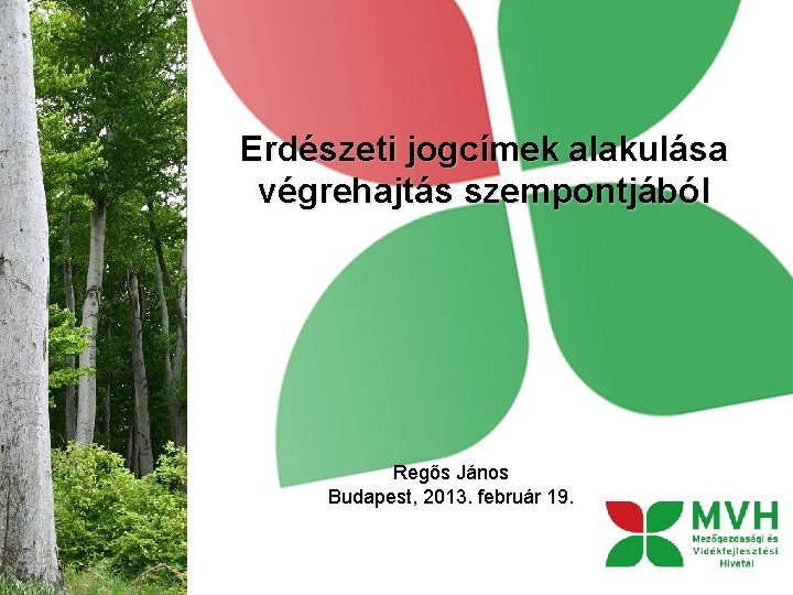 Erdészeti jogcímek alakulása végrehajtás szempontjából Regős János Budapest, 2013. február 19. 