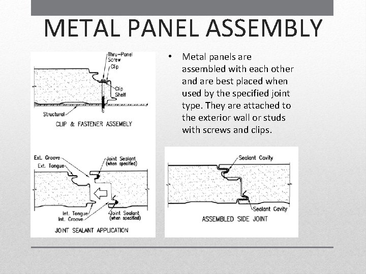 METAL PANEL ASSEMBLY • Metal panels are assembled with each other and are best METAL PANEL ASSEMBLY • Metal panels are assembled with each other and are best