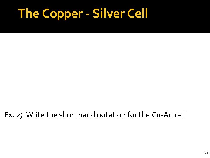 The Copper - Silver Cell Ex. 2) Write the short hand notation for the