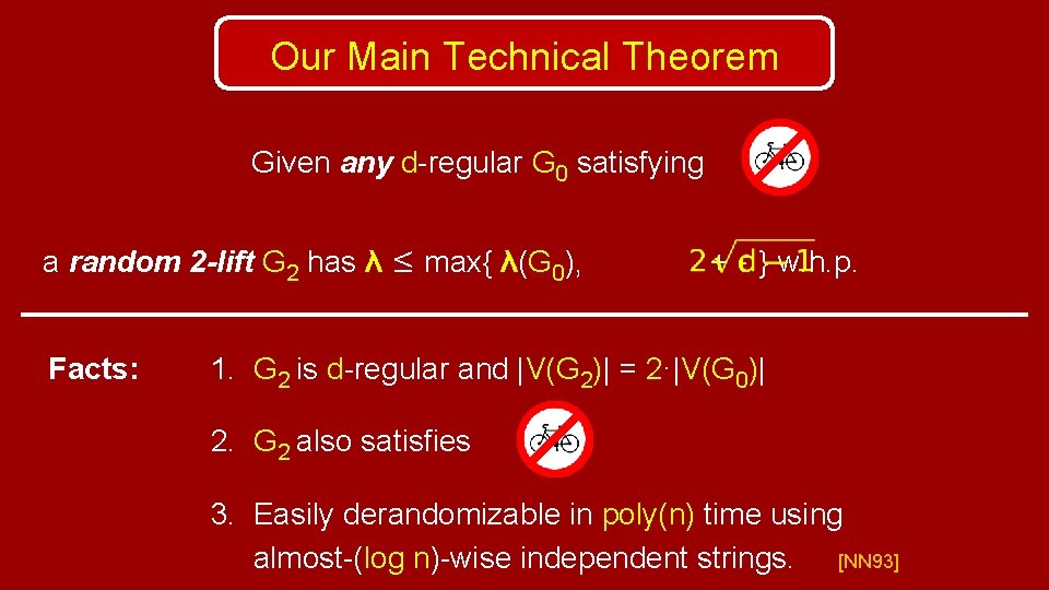 Our Main Technical Theorem Given any d-regular G 0 satisfying a random 2 -lift