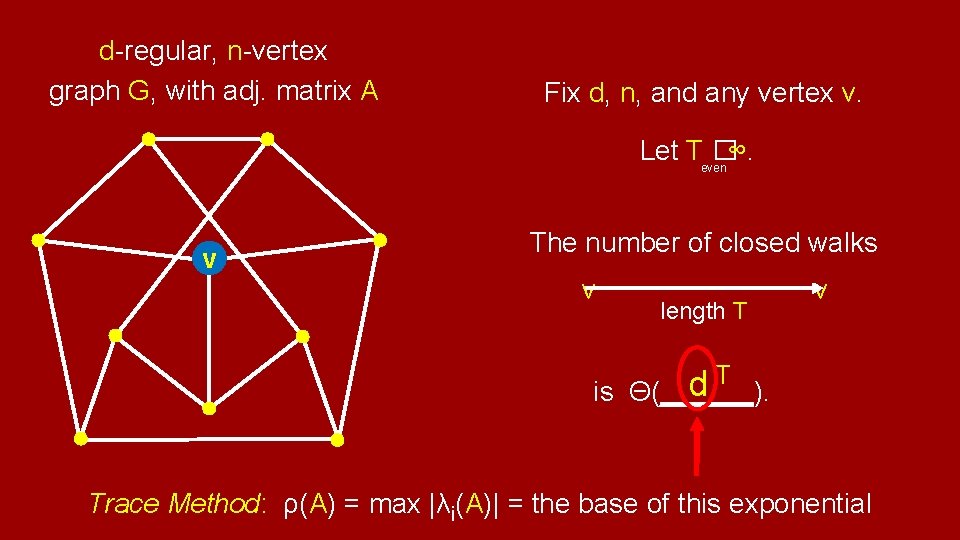 d-regular, n-vertex graph G, with adj. matrix A Fix d, n, and any vertex