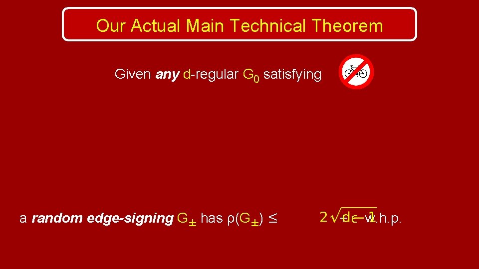 Our Actual Main Technical Theorem Given any d-regular G 0 satisfying a random edge-signing