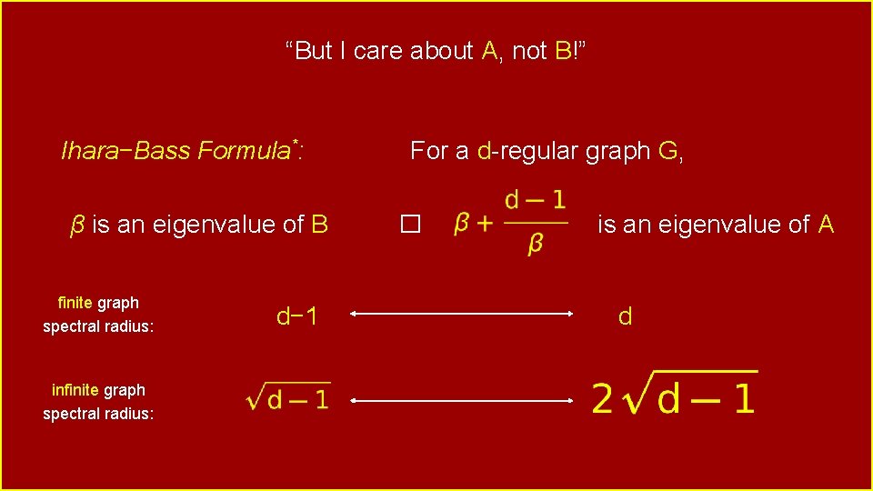 “But I care about A, not B!” Ihara−Bass Formula*: β is an eigenvalue of