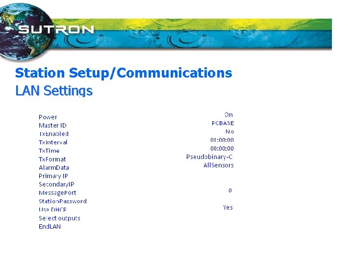 Station Setup/Communications LAN Settings 