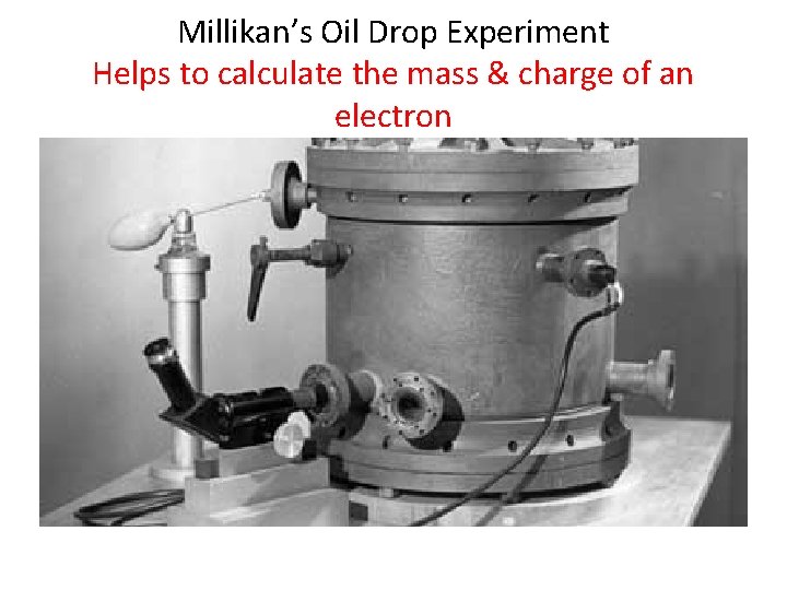 Millikan’s Oil Drop Experiment Helps to calculate the mass & charge of an electron