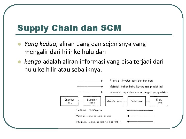 Supply Chain dan SCM l l Yang kedua, aliran uang dan sejenisnya yang mengalir