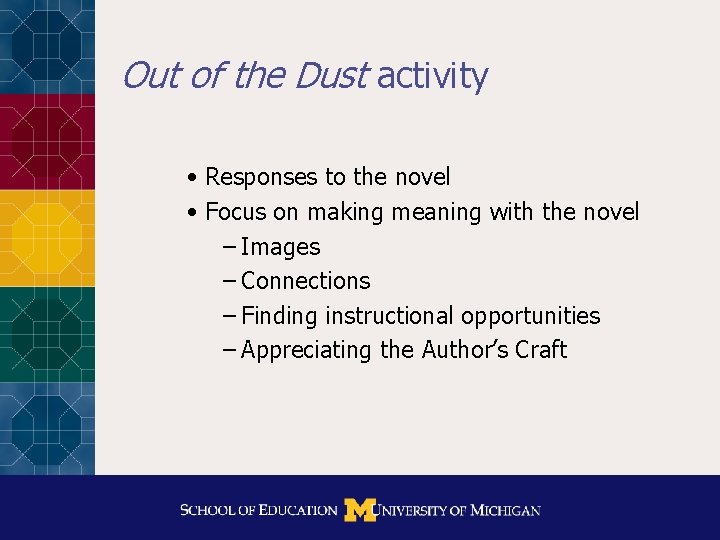 Out of the Dust activity • Responses to the novel • Focus on making