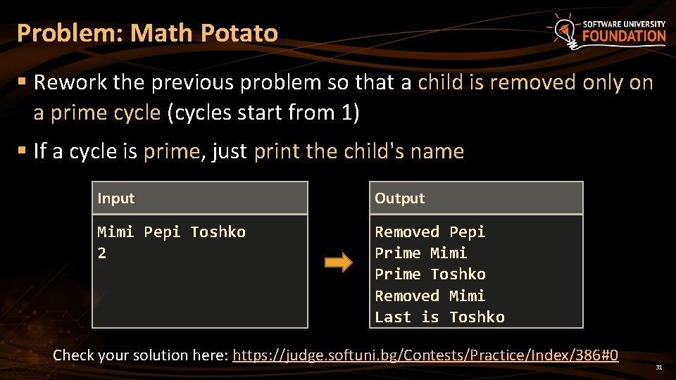 Problem: Math Potato § Rework the previous problem so that a child is removed