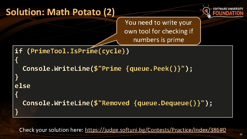 Solution: Math Potato (2) You need to write your own tool for checking if
