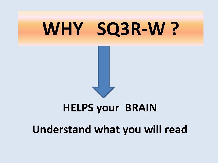 WHY SQ 3 R-W ? HELPS your BRAIN Understand what you will read 
