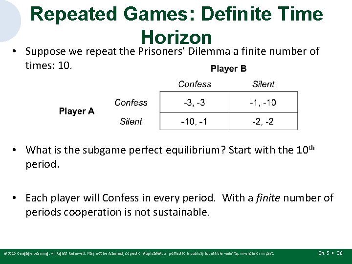 Repeated Games: Definite Time Horizon • Suppose we repeat the Prisoners’ Dilemma a finite Repeated Games: Definite Time Horizon • Suppose we repeat the Prisoners’ Dilemma a finite