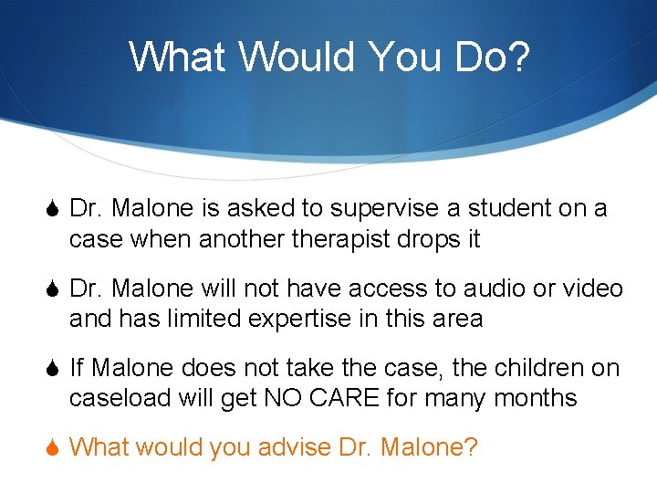 What Would You Do? S Dr. Malone is asked to supervise a student on