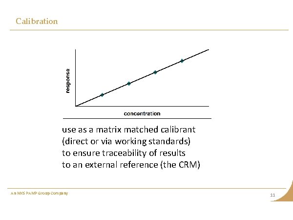Calibration use as a matrix matched calibrant (direct or via working standards) to ensure Calibration use as a matrix matched calibrant (direct or via working standards) to ensure