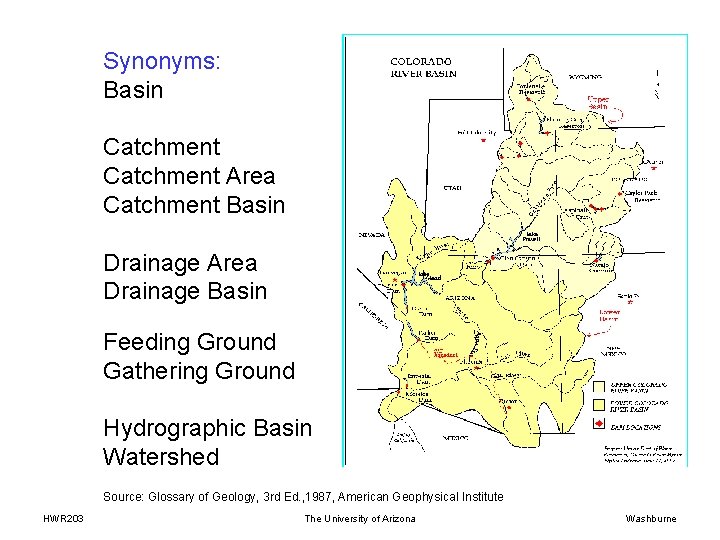 Synonyms: Basin Catchment Area Catchment Basin Drainage Area Drainage Basin Feeding Ground Gathering Ground