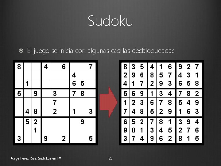 Sudoku El juego se inicia con algunas casillas desbloqueadas Jorge Pérez Ruiz. Sudokus en