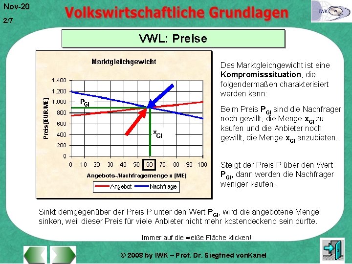 Nov-20 2/7 VWL: Preise Das Marktgleichgewicht ist eine Kompromisssituation, die folgendermaßen charakterisiert werden kann: