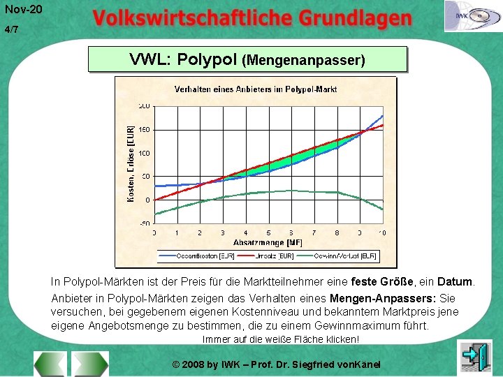 Nov-20 4/7 VWL: Polypol (Mengenanpasser) In Polypol-Märkten ist der Preis für die Marktteilnehmer eine