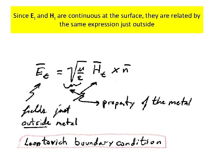 Since Et and Ht are continuous at the surface, they are related by the