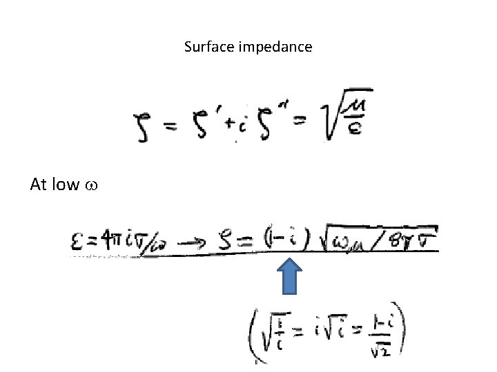 Surface impedance At low w 