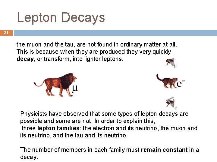 Lepton Decays 24 the muon and the tau, are not found in ordinary matter