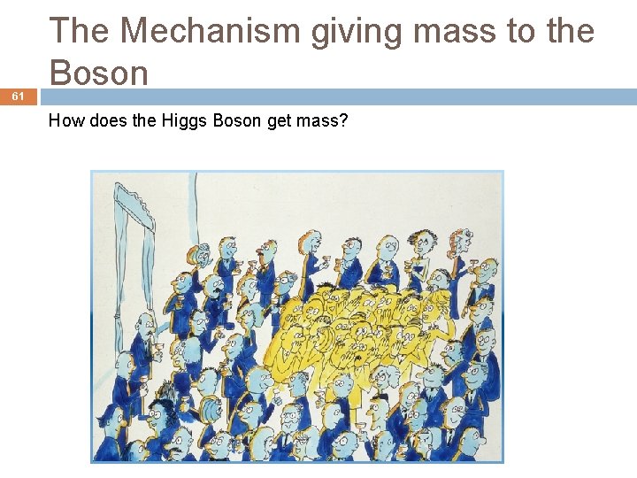 61 The Mechanism giving mass to the Boson How does the Higgs Boson get