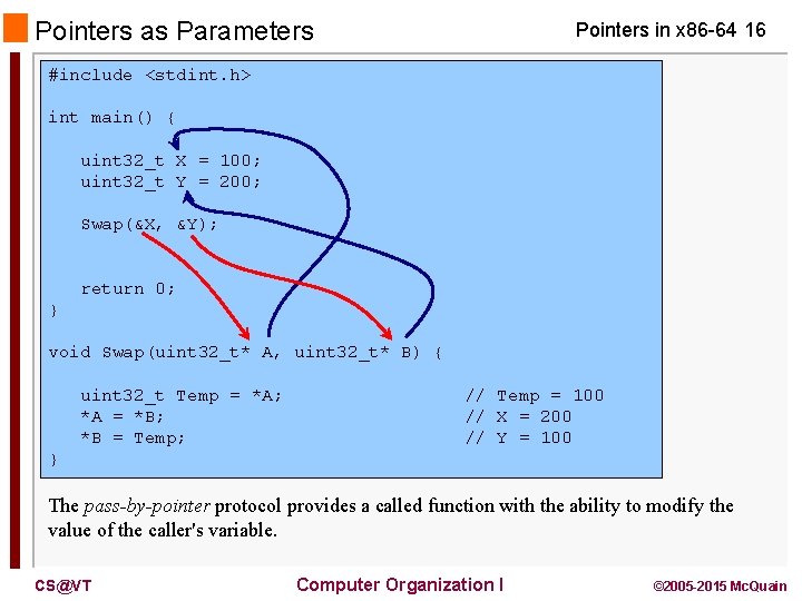 Pointers as Parameters Pointers in x 86 -64 16 #include <stdint. h> int main()