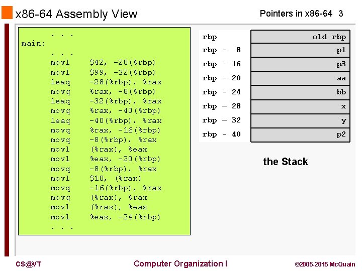 x 86 -64 Assembly View. . . rbp . . . movl leaq movq