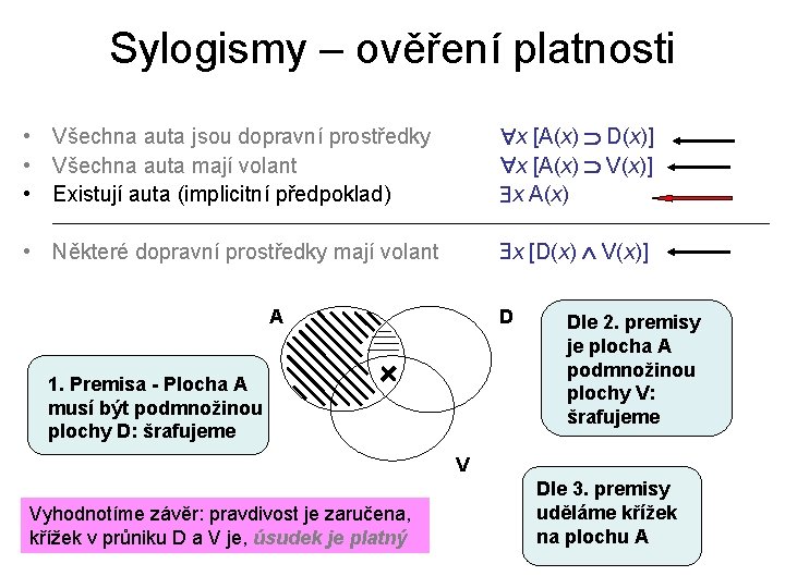 Sylogismy – ověření platnosti • Všechna auta jsou dopravní prostředky • Všechna auta mají Sylogismy – ověření platnosti • Všechna auta jsou dopravní prostředky • Všechna auta mají