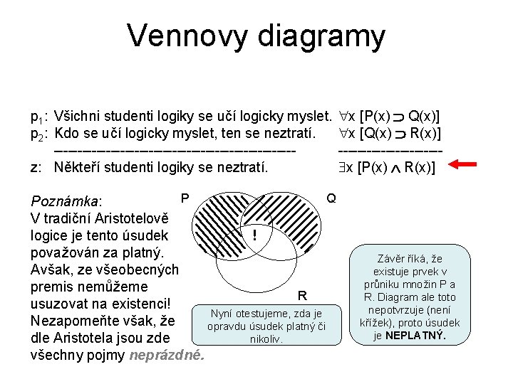 Vennovy diagramy p 1: Všichni studenti logiky se učí logicky myslet. p 2: Kdo Vennovy diagramy p 1: Všichni studenti logiky se učí logicky myslet. p 2: Kdo