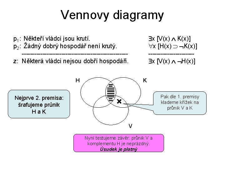 Vennovy diagramy x [V(x) K(x)] x [H(x) K(x)] ----------- x [V(x) H(x)] p 1: