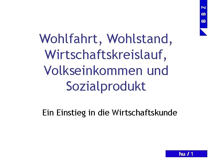 Wohlfahrt, Wohlstand, Wirtschaftskreislauf, Volkseinkommen und Sozialprodukt Einstieg in die Wirtschaftskunde hu / 1 