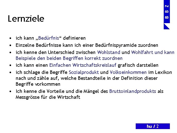 Lernziele • ich kann „Bedürfnis“ definieren • Einzelne Bedürfnisse kann ich einer Bedürfnispyramide zuordnen