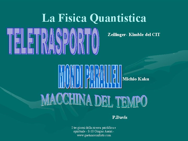 La Fisica Quantistica Zeilinger- Kimble del CIT Michio Kaku P. Davis I tre giorni