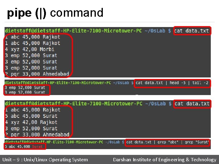 pipe (|) command Unit – 9 : Unix/Linux Operating System Darshan Institute of Engineering