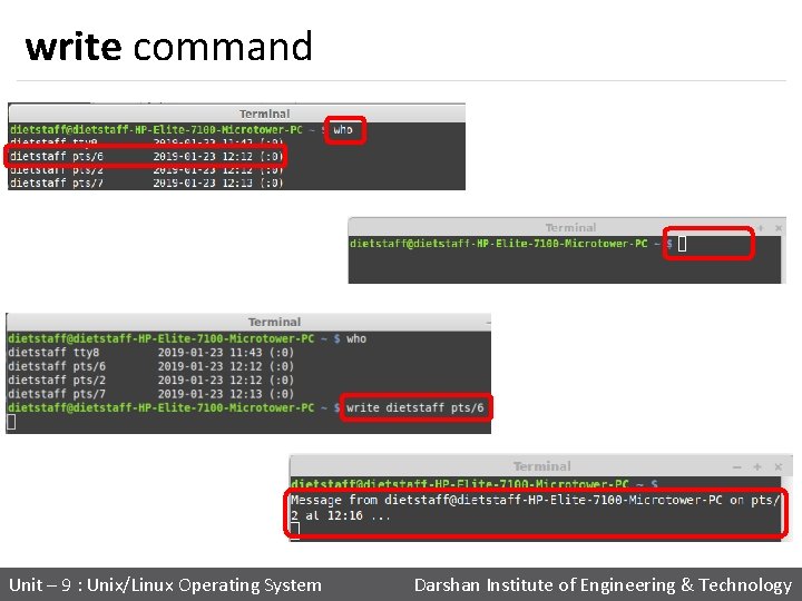write command Unit – 9 : Unix/Linux Operating System Darshan Institute of Engineering &