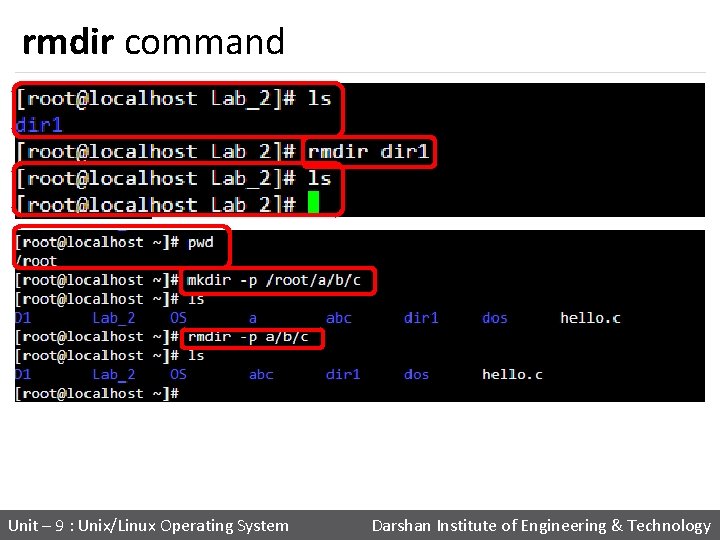 rmdir command Unit – 9 : Unix/Linux Operating System Darshan Institute of Engineering &
