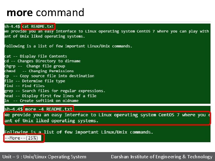 more command Unit – 9 : Unix/Linux Operating System Darshan Institute of Engineering &