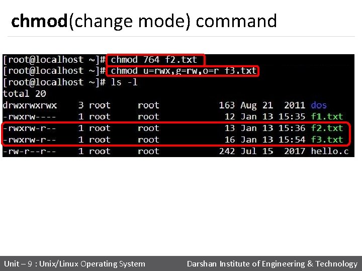 chmod(change mode) command Unit – 9 : Unix/Linux Operating System Darshan Institute of Engineering