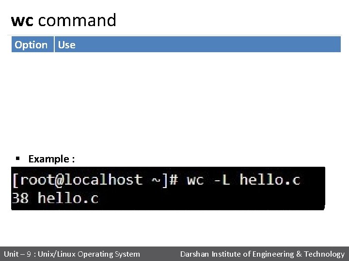 wc command Option Use wc -l Prints the number of lines in a file