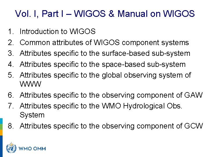 Vol. I, Part I – WIGOS & Manual on WIGOS 1. 2. 3. 4.