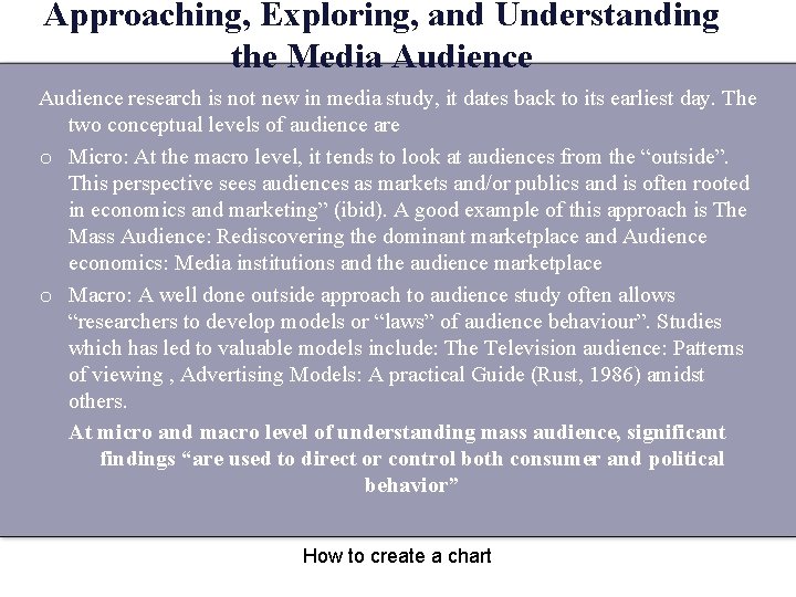 Approaching, Exploring, and Understanding the Media Audience research is not new in media study,