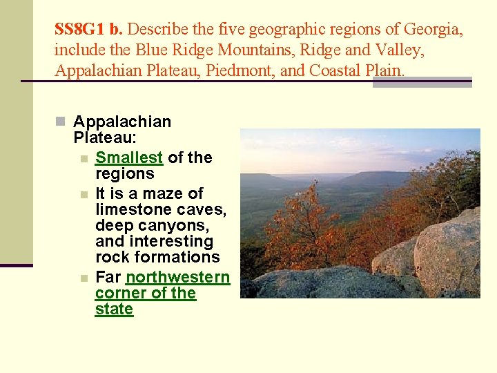 SS 8 G 1 b. Describe the five geographic regions of Georgia, include the