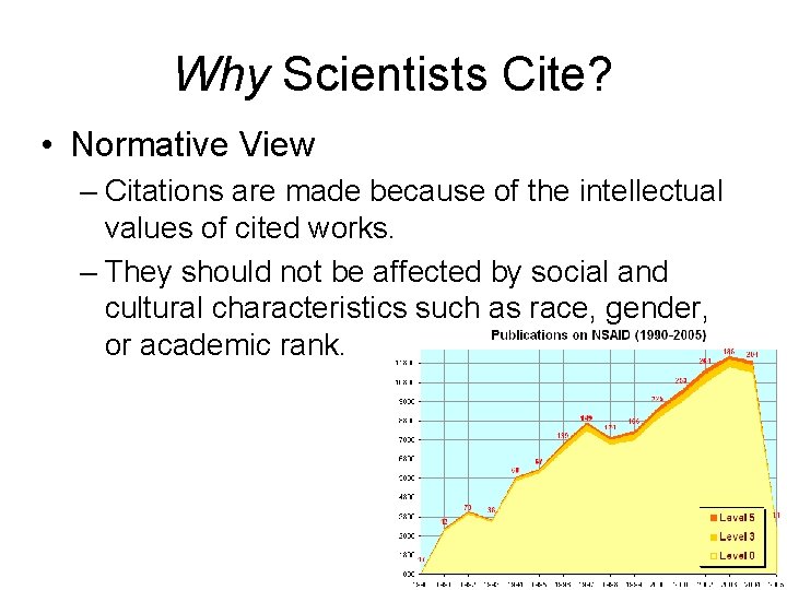 Why Scientists Cite? • Normative View – Citations are made because of the intellectual