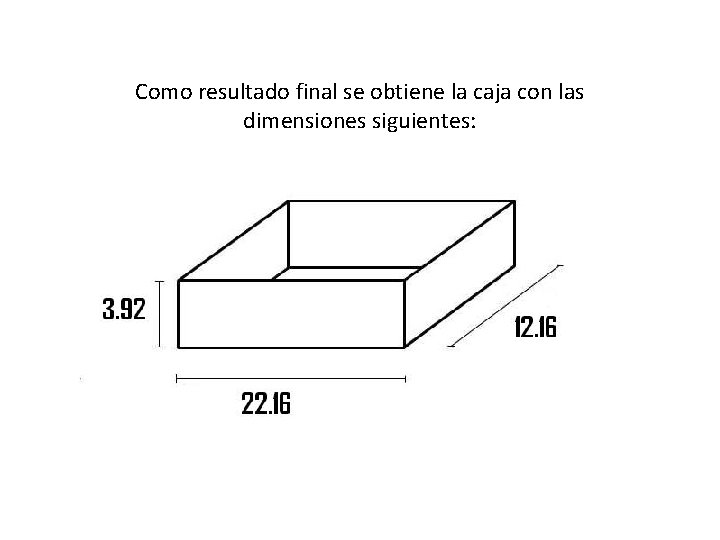 Como resultado final se obtiene la caja con las dimensiones siguientes: 